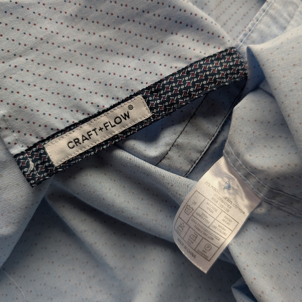 Craft + Flow Men's Dot Print Button Up Long Sleeeve Shirt Light Blue Size Small - Picture 5 of 5